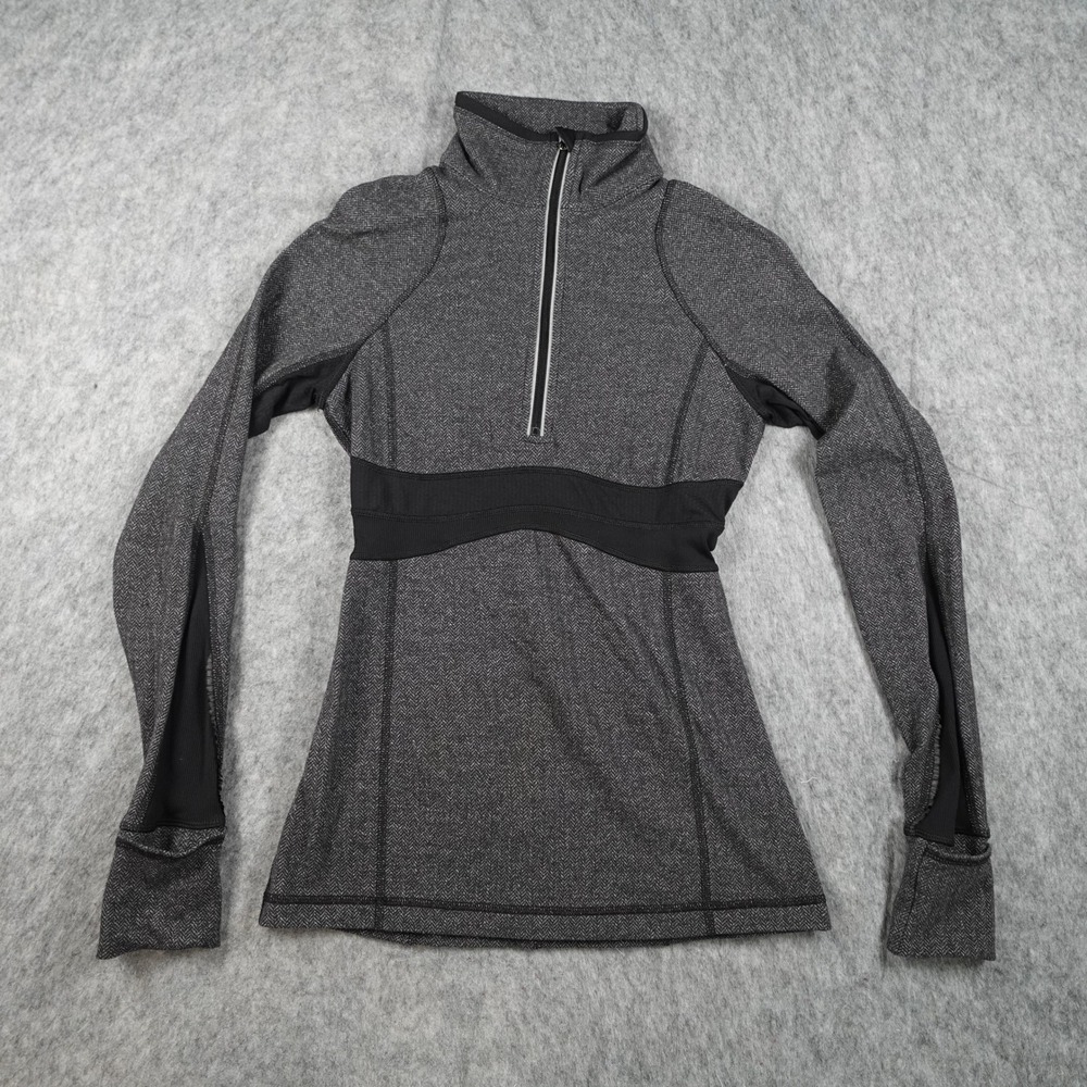 Lululemon Pullover‎ Womens 2 Gray Herringbone 1/4 Zip Mock Neck Jacket